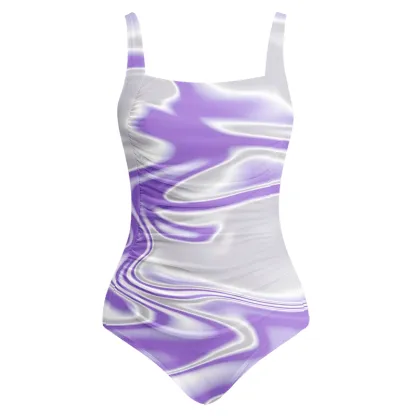 Soulisfree Lavender Liquid Swirl Galaxy One‑Piece Swimsuit