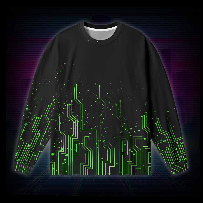 Soulisfree Vintage circuit board Long Sleeve Cotton Tee