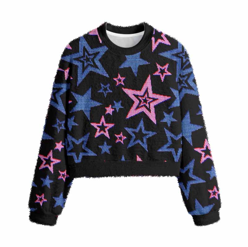 Soulisfree Glow-In-The-Dark Stars Women's Fuzzy Crewneck Sweater