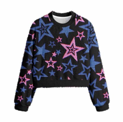 Soulisfree Glow-In-The-Dark Stars Women's Fuzzy Crewneck Sweater