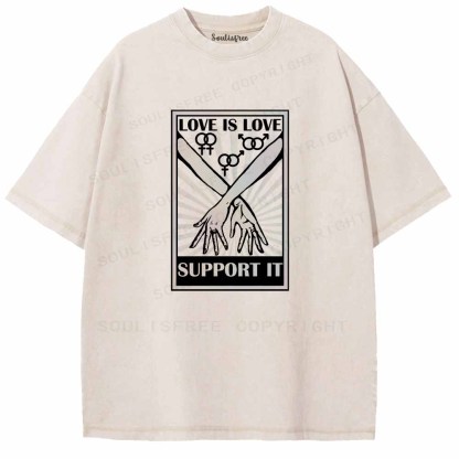 Soulisfree Love Is Love Support It Interlocked Hands  Washed Tee