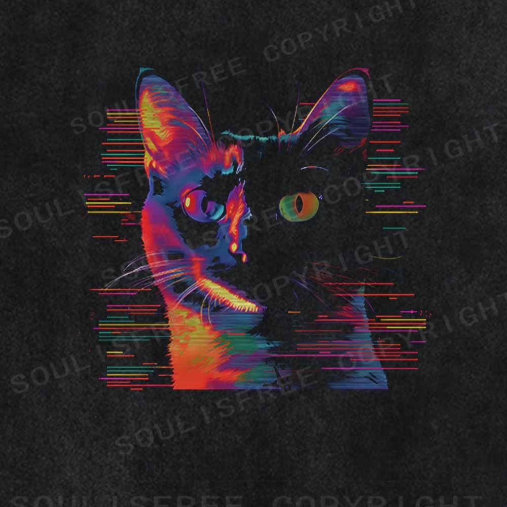 Soulisfree RGB glitch neon Cat Washed Tee