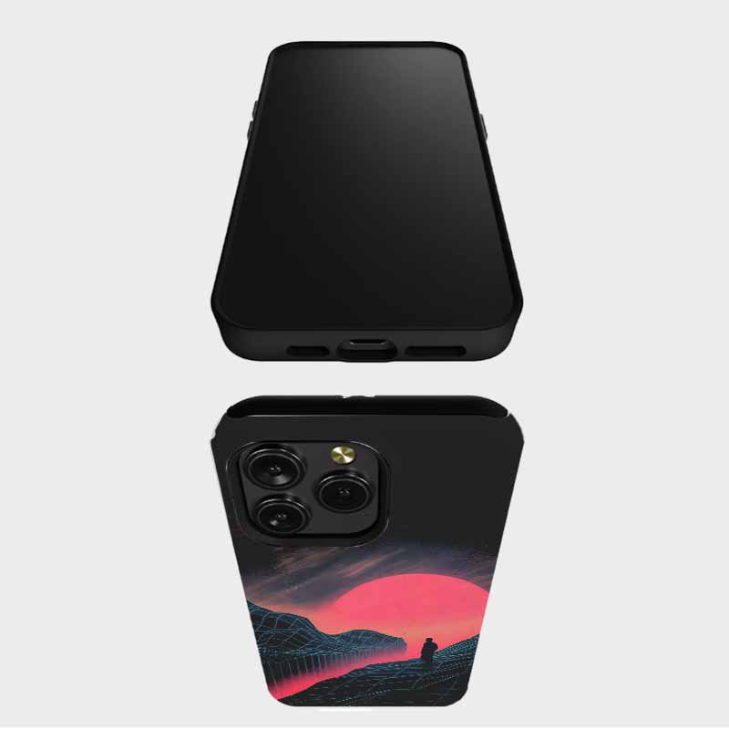 Soulisfree Neon Grid Valley with Lone Silhouette Matte Phone Case