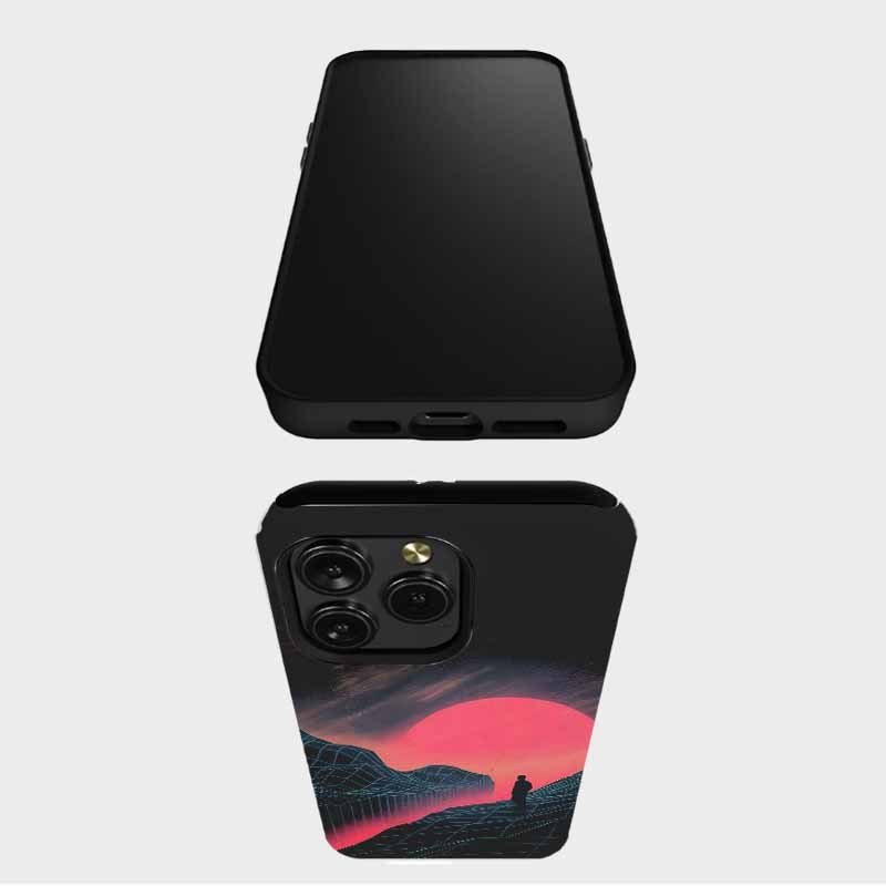 Soulisfree Neon Grid Valley with Lone Silhouette Matte Phone Case