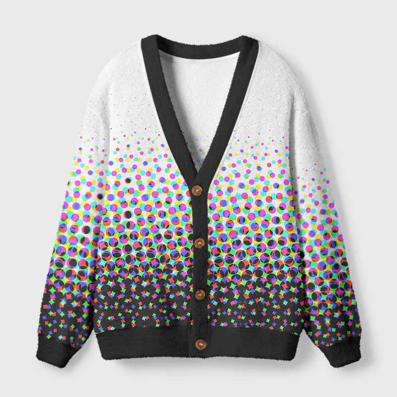 Soulisfree Pixel / Dot Matrix Fuzzy Cardigan Sweater 