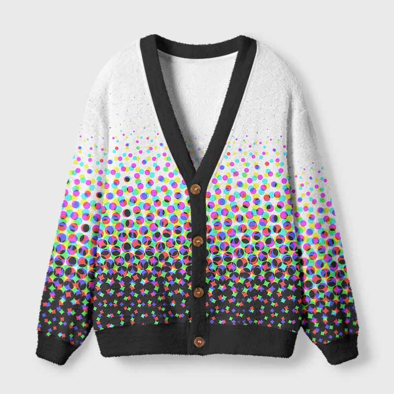 Soulisfree Pixel / Dot Matrix Fuzzy Cardigan Sweater
