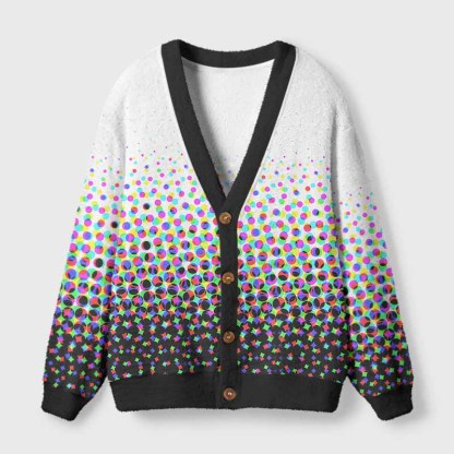 Soulisfree Pixel / Dot Matrix Fuzzy Cardigan Sweater 