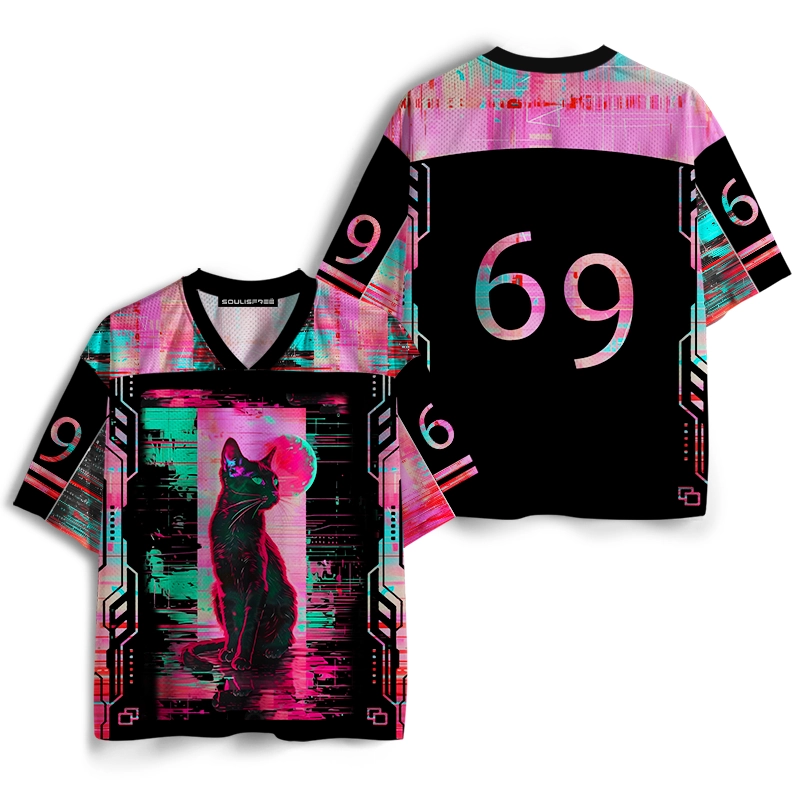 Soulisfree Neon Glitch Cyber Cat Mesh Jersey