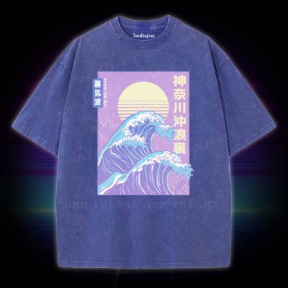 Soulisfree Retro Vaporwave Great Wave Washed Tee