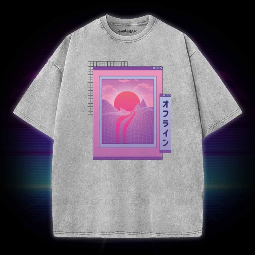 Soulisfree Vaporwave Japanese landscape Washed Tee
