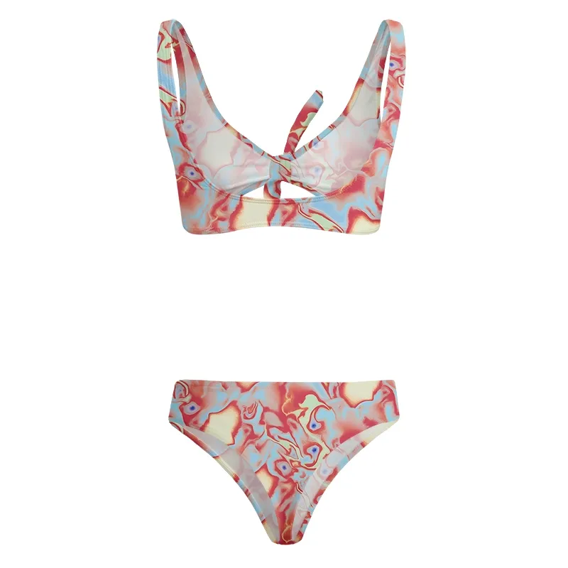 Soulisfree Dreamy Pastel Marbled Swirl Glitch Bow Bikini