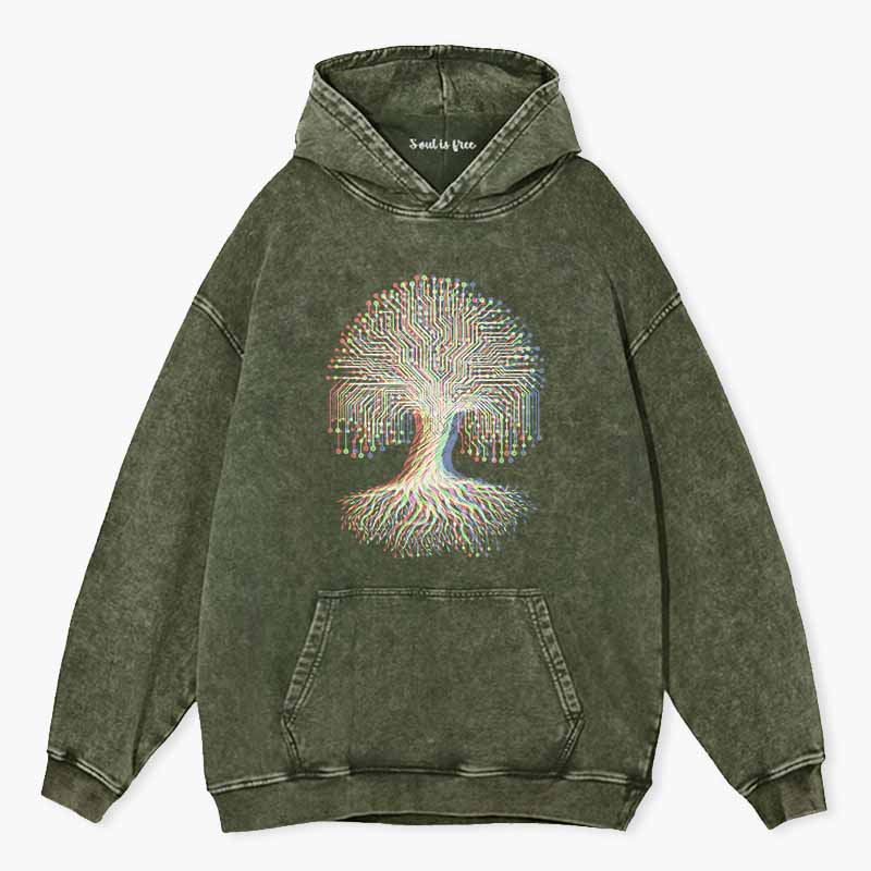 Soulisfree DIGITAL TREE OF LIFE Washed Hoodie