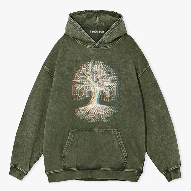 Soulisfree DIGITAL TREE OF LIFE Washed Hoodie