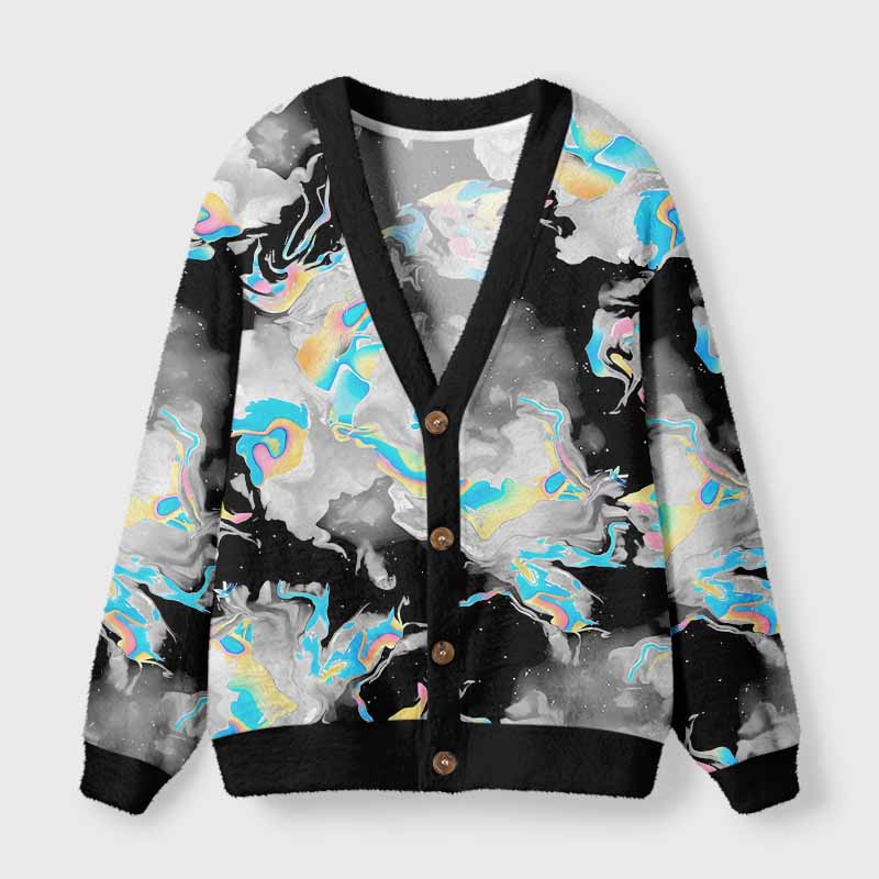 Soulisfree Cyber Iridescent Fluid Fuzzy Cardigan Sweater