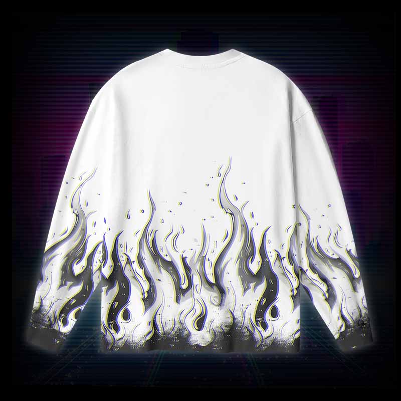 Soulisfree Glitch Flames Long Sleeve Cotton Tee
