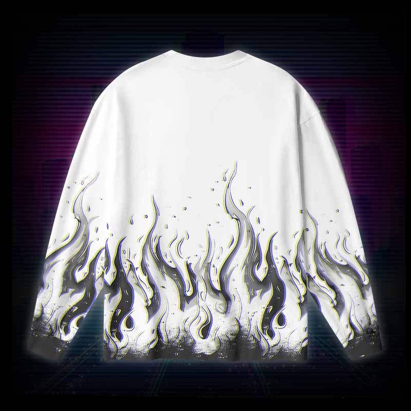 Soulisfree Glitch Flames Long Sleeve Cotton Tee