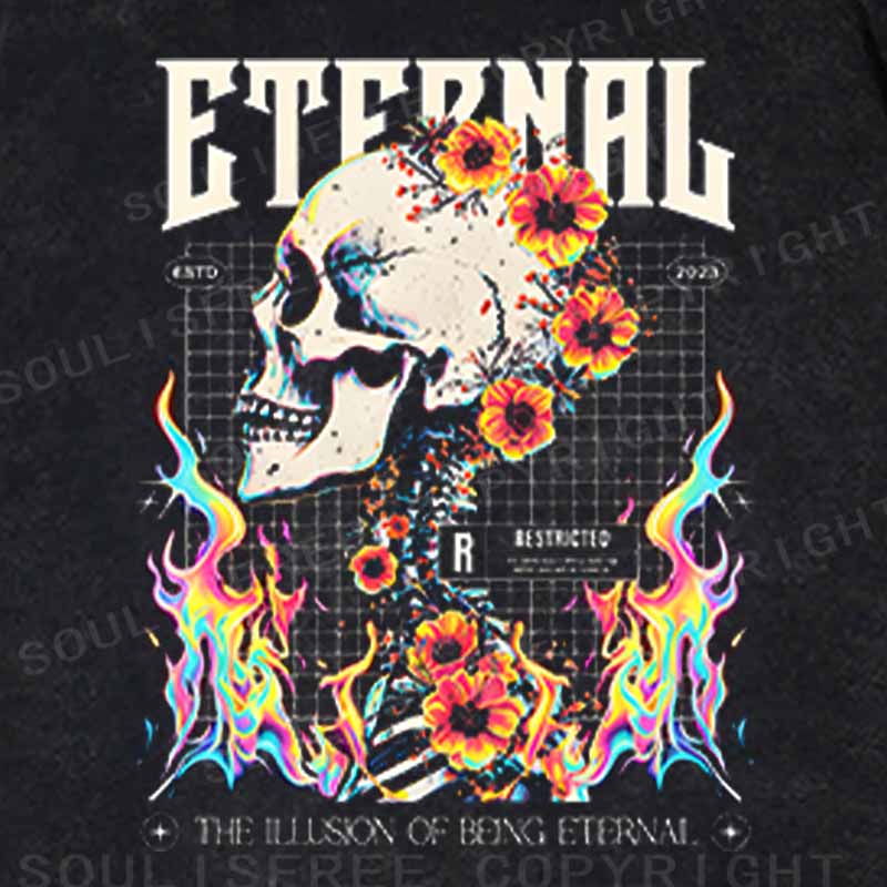 Soulisfree Skull & Bloom Aesthetic  Washed Hoodie