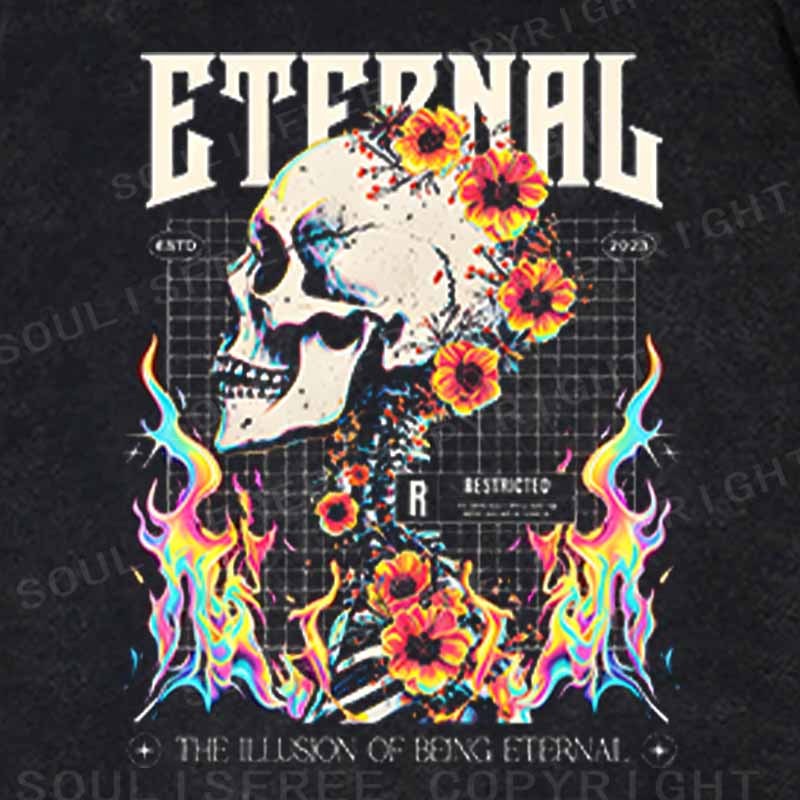 Soulisfree Skull & Bloom Aesthetic  Washed Hoodie