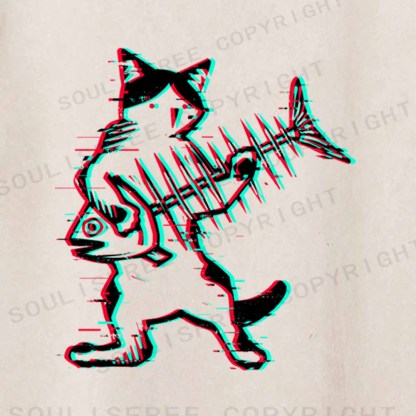 Soulisfree  Glitch Cat Rocker Washed Tee