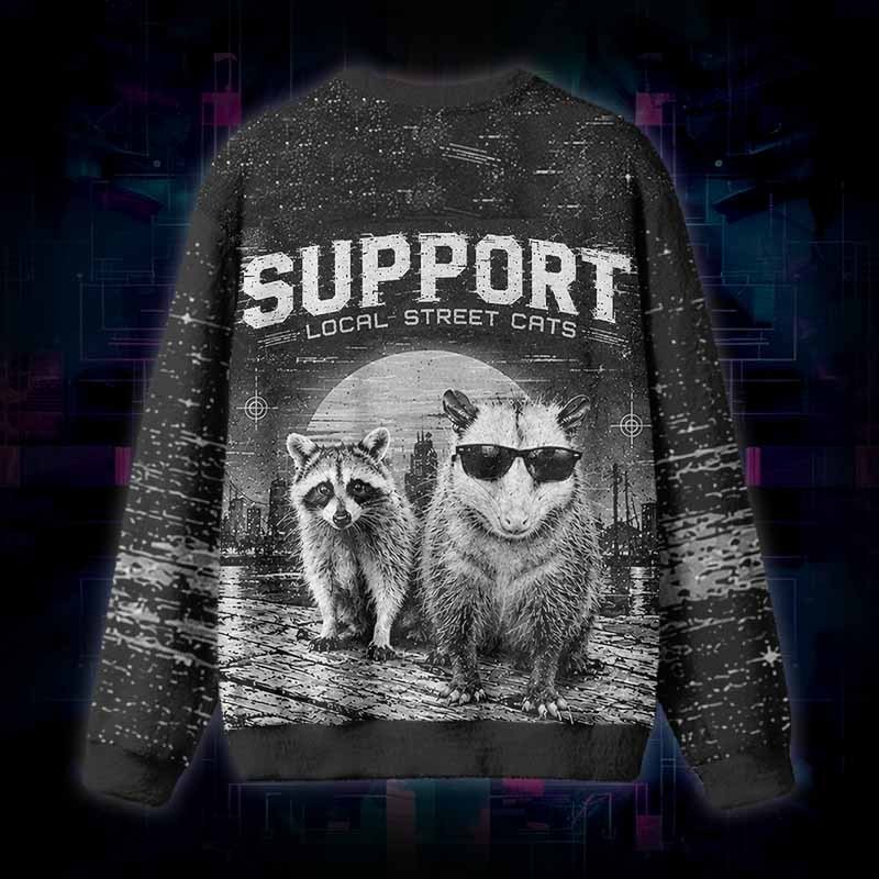 Soulisfree Support Local Street Cats Fuzzy Crewneck Sweater
