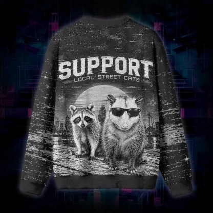 Soulisfree Support Local Street Cats Fuzzy Crewneck Sweater