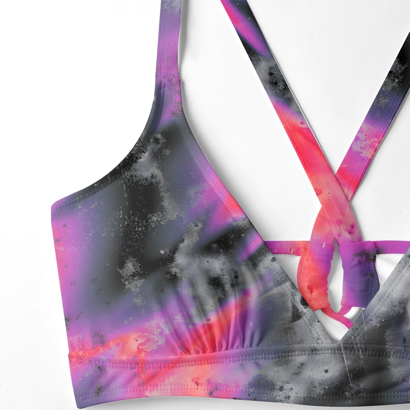 Soulisfree Neon Graffiti Swirl Glitch Cross Bikini