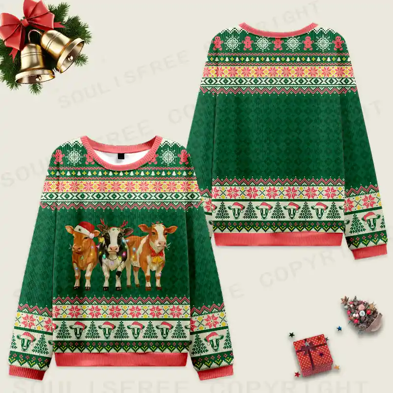 Merry Moo Ugly Christmas Knit Sweatshirt