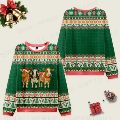 Merry Moo Ugly Christmas Knit Sweatshirt