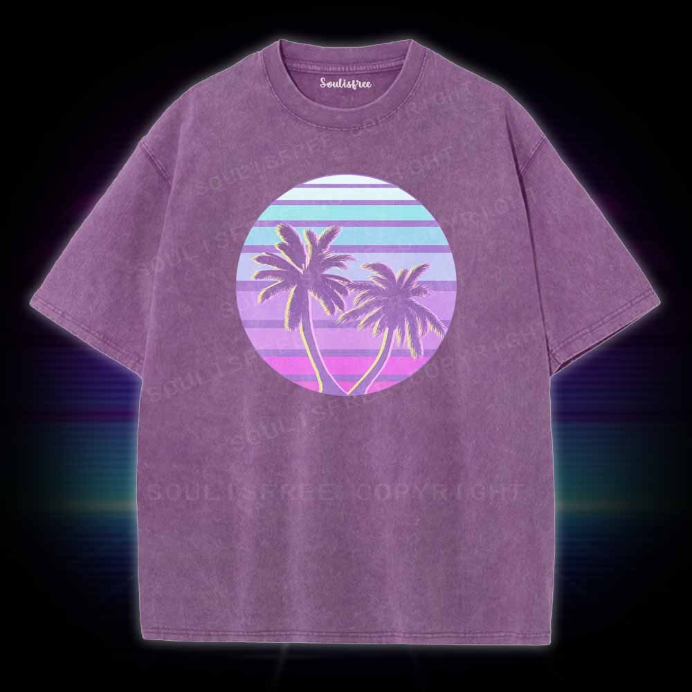 Soulisfree Neon Palm Trees Sunset Washed Tee