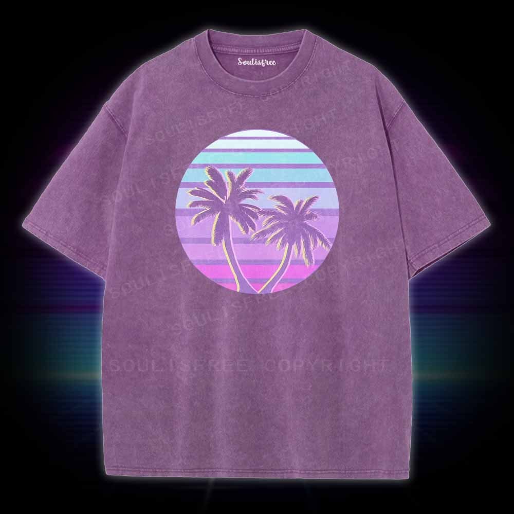 Soulisfree Neon Palm Trees Sunset Washed Tee