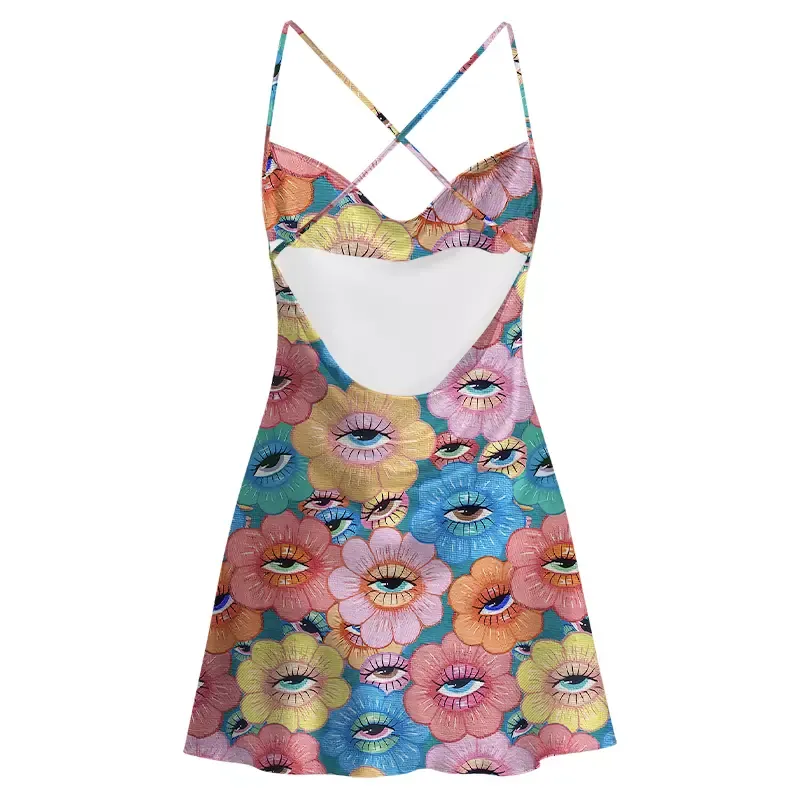 Soulisfree Psychedelic Garden Satin Mini Dress