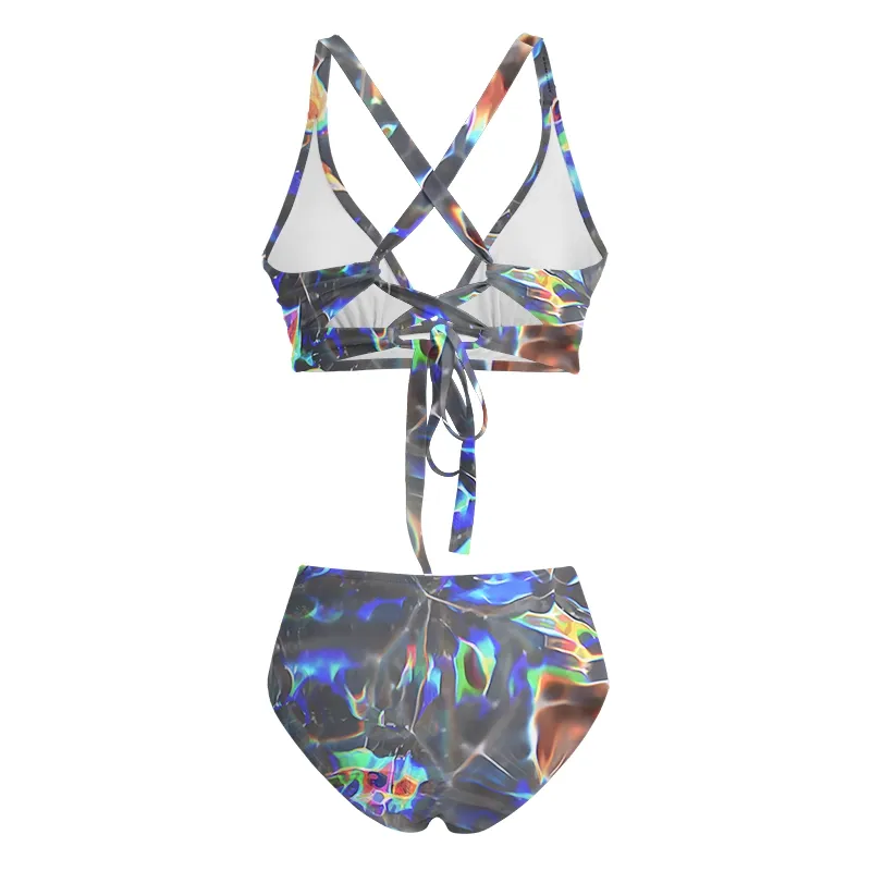 Soulisfree Cyber Rainbow Prism Glitch Cross Bikini