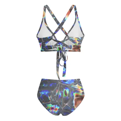 Soulisfree Cyber Rainbow Prism Glitch Cross Bikini