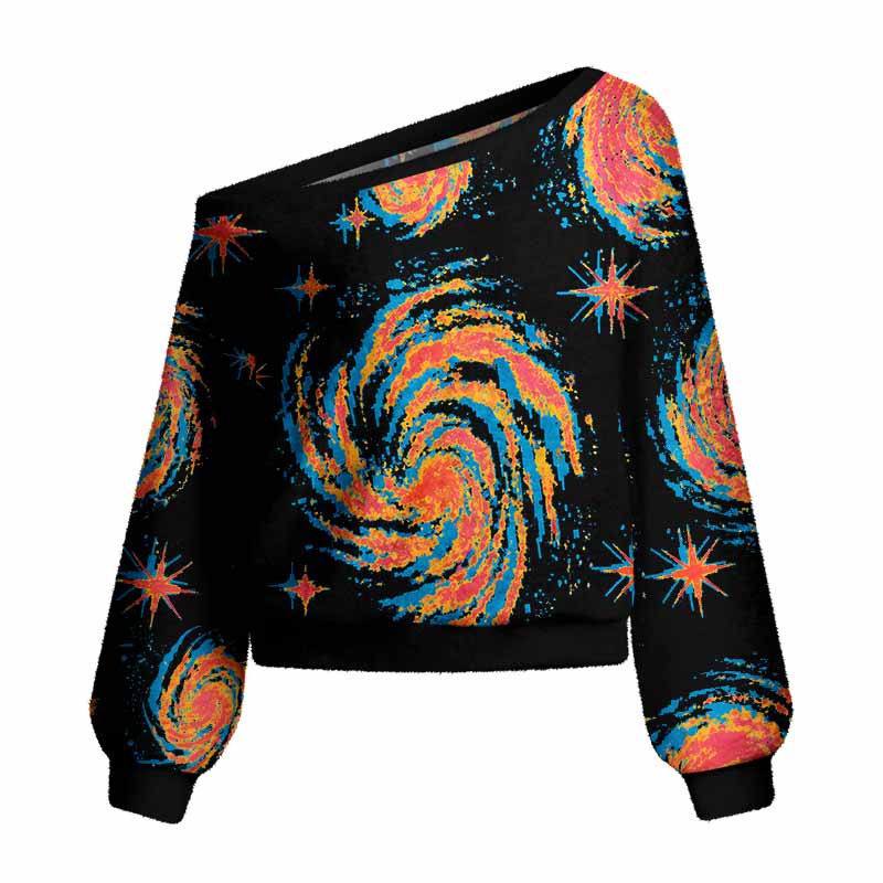 Soulisfree Neon Swirl Galaxy Women's Fuzzy Crewneck Sweater