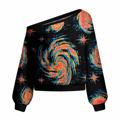 Soulisfree Neon Swirl Galaxy Women's Fuzzy Crewneck Sweater