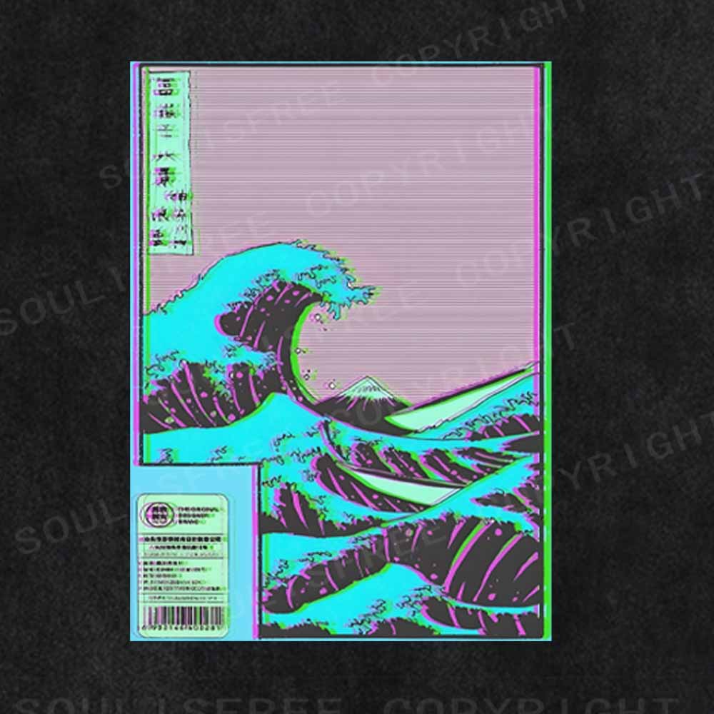 Soulisfree  Neon Kanagawa Wave Washed Tee