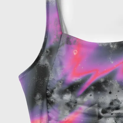 Soulisfree Neon Graffiti Swirl Galaxy One‑Piece Swimsuit