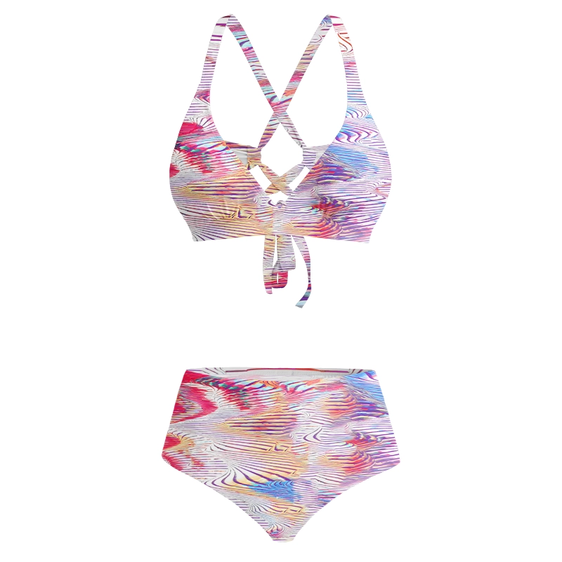 Soulisfree Trippy Liquid Swirl Glitch Cross Bikini