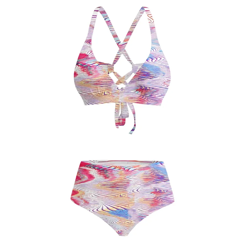Soulisfree Trippy Liquid Swirl Glitch Cross Bikini