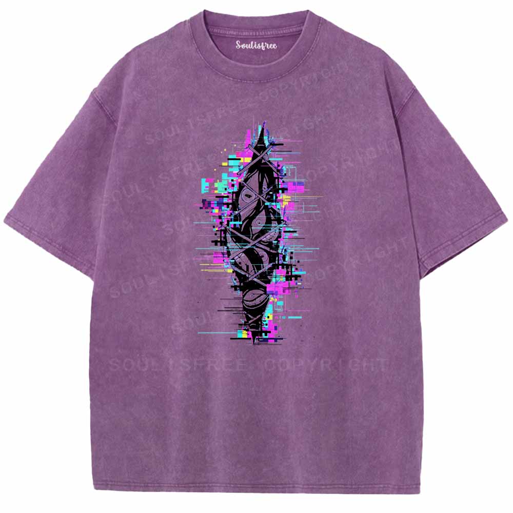 Soulisfree Trapped Eyes In Neon Glitch Washed Tee