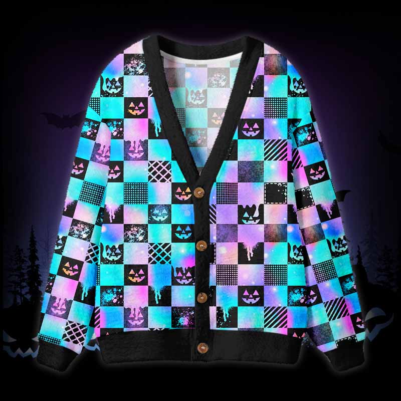 Soulisfree Trick Or Glitch Fuzzy Cardigan Sweater 
