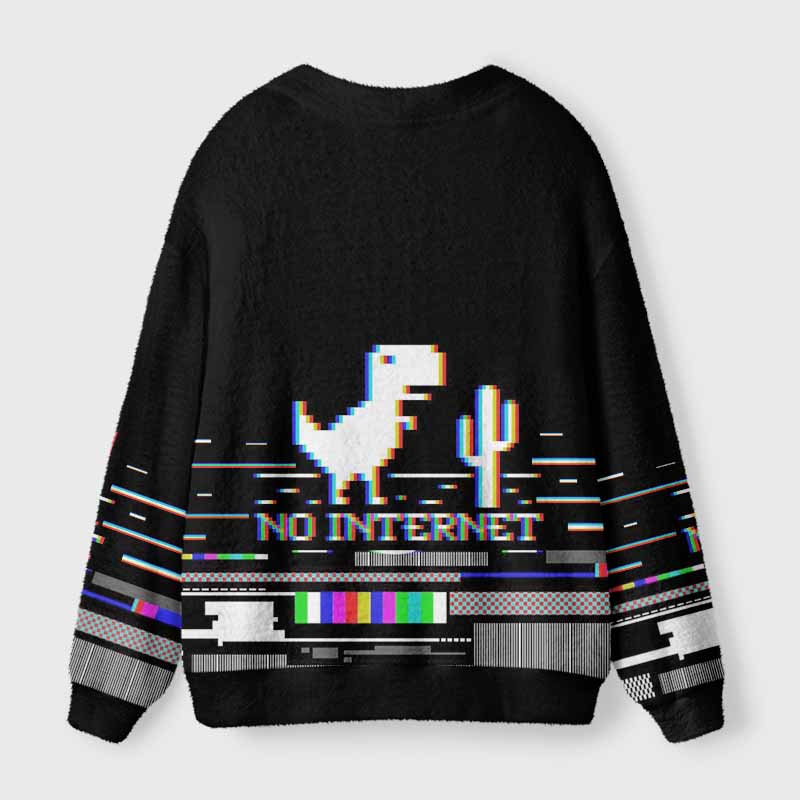 Soulisfree NO INTERNET Fuzzy Cardigan Sweater 