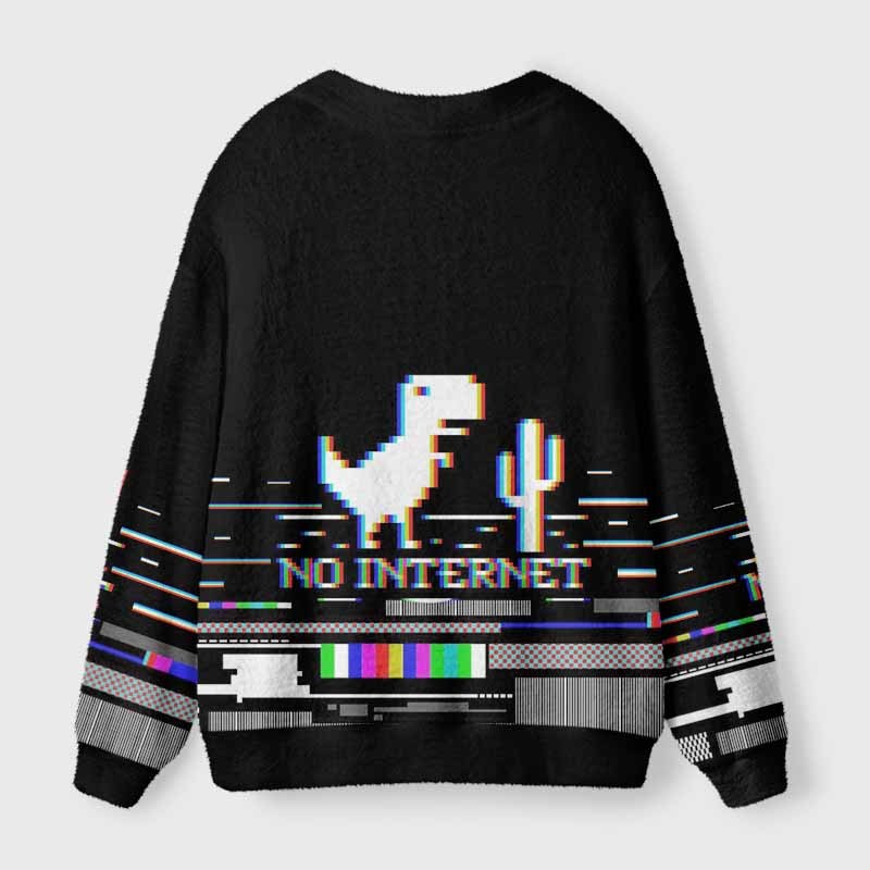 Soulisfree NO INTERNET Fuzzy Cardigan Sweater 