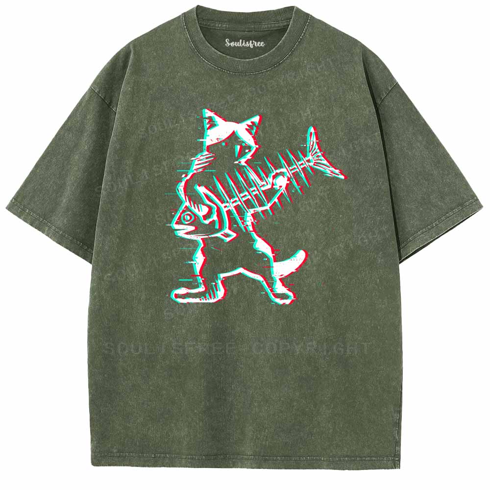 Soulisfree  Glitch Cat Rocker Washed Tee