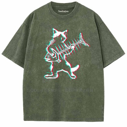 Soulisfree  Glitch Cat Rocker Washed Tee