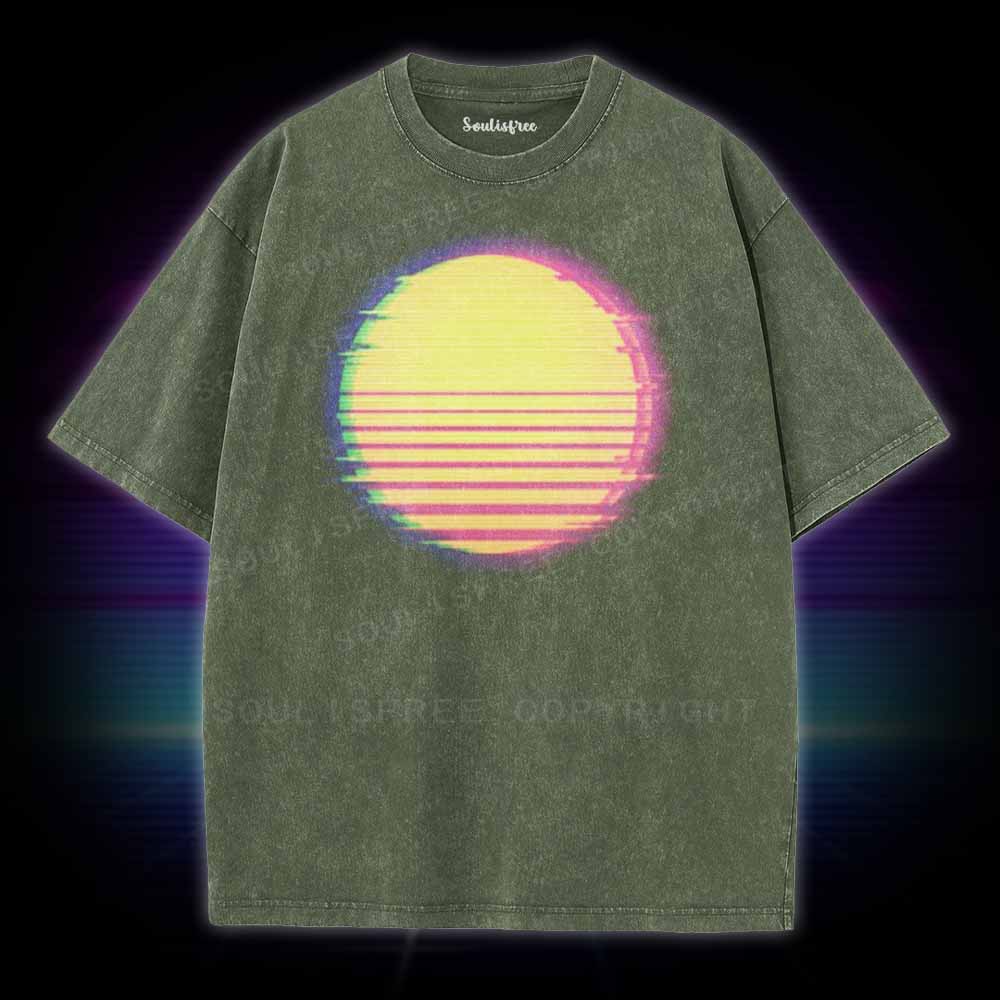 Soulisfree Vaporwave Palm Tree Sunset 90s Washed Tee