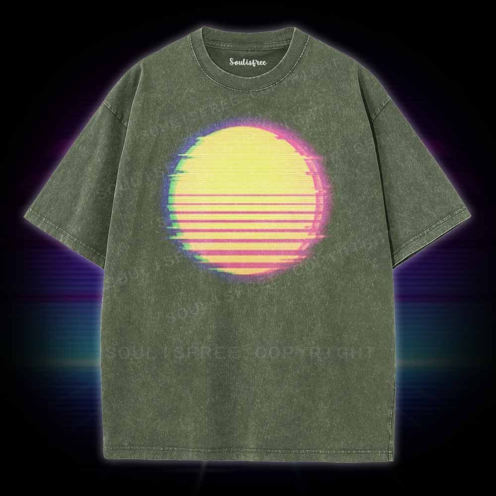 Soulisfree Vaporwave Palm Tree Sunset 90s Washed Tee