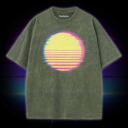 Soulisfree Vaporwave Palm Tree Sunset 90s Washed Tee