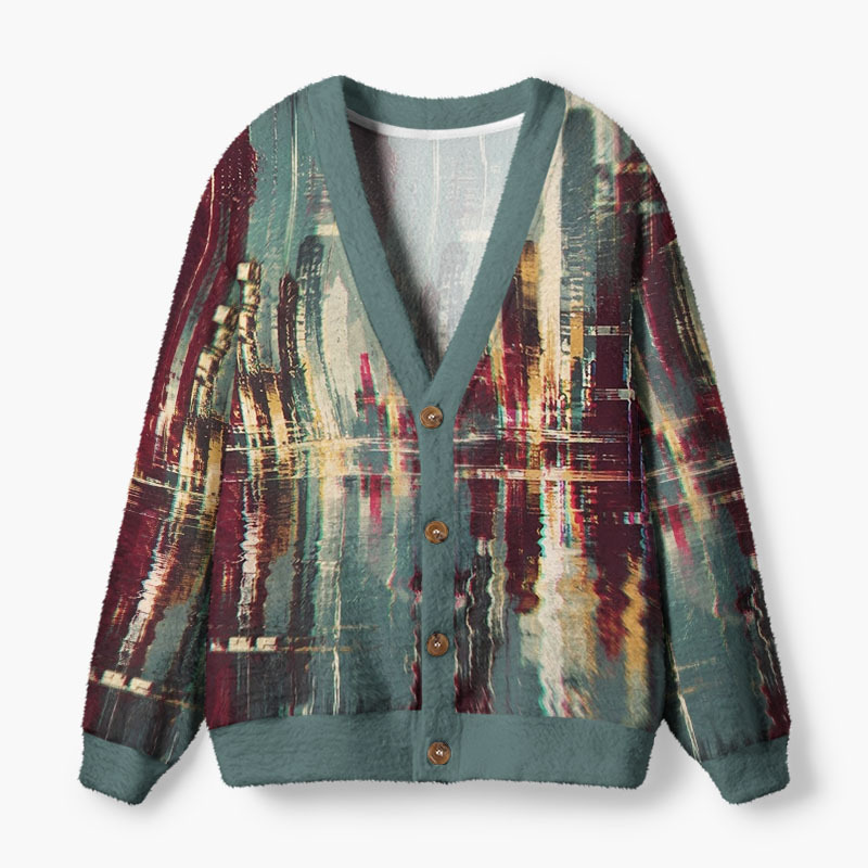 Soulisfree Memories From A Digital Skyline Fuzzy Cardigan Sweater