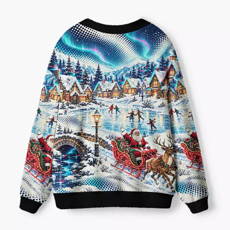 Soulisfree Christmas Village Fuzzy Cardigan Sweater